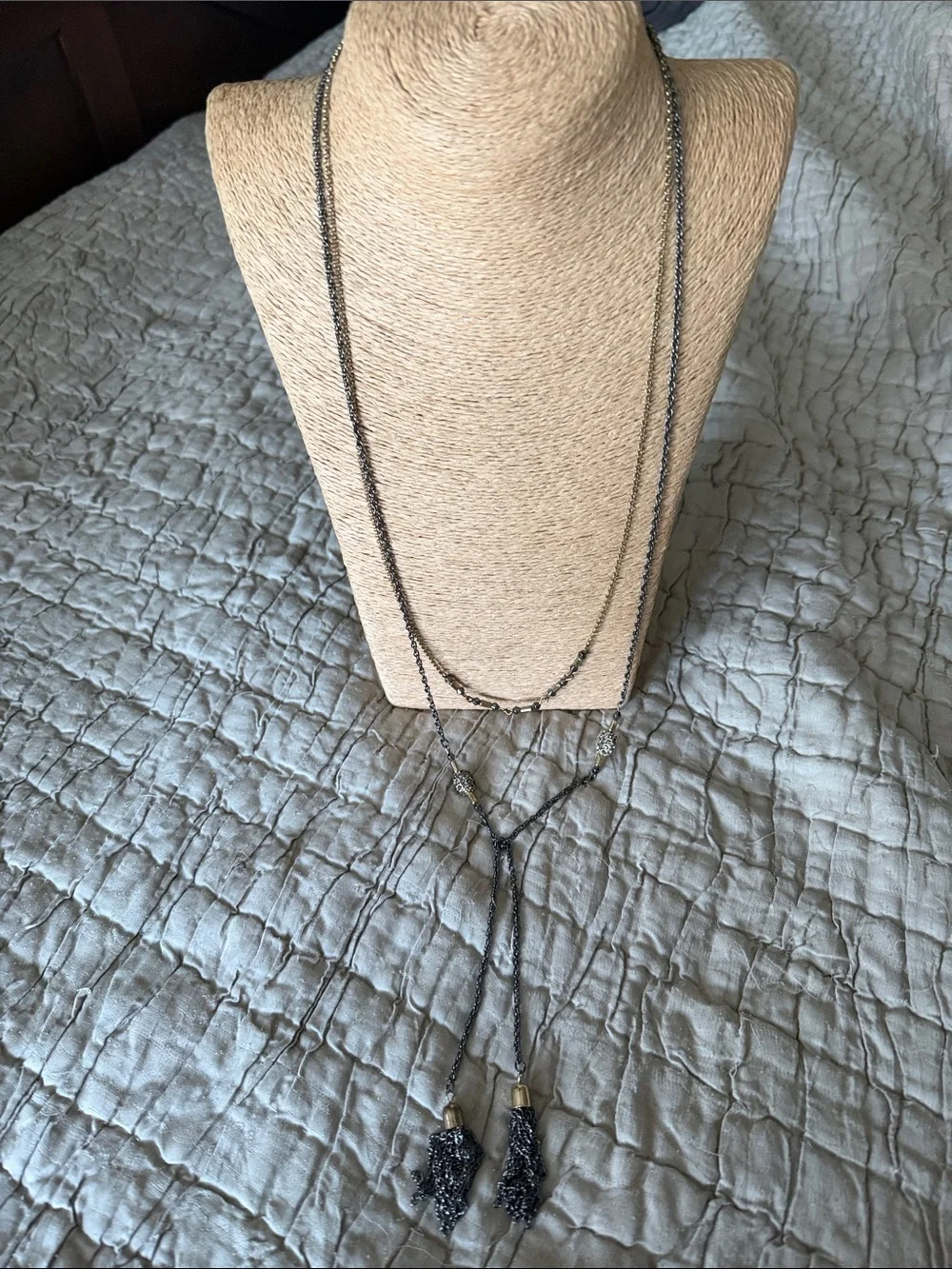 Delicate  necklace by Express Silver-Tone Layered tassels black crystal chain